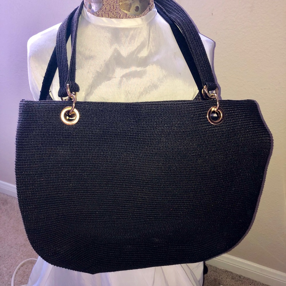 Talbots Black w Gold Hardware Woven Tote